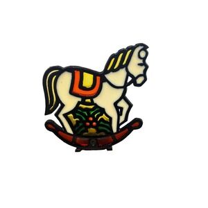 Vtg Stained glass Cast iron Christmas Rocking Horse Tiffany Style Candle Holder